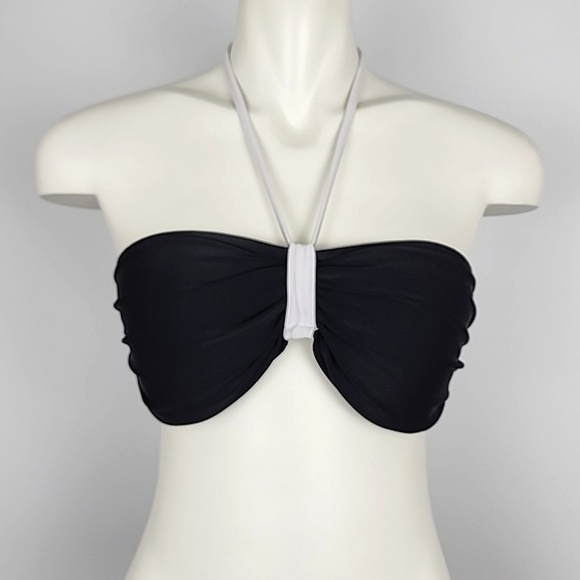 ⭐️3/ $30⭐️ Nass Beach Women's Halter Black  White Bikini Top Padded Cups Size 10 - Picture 1 of 10